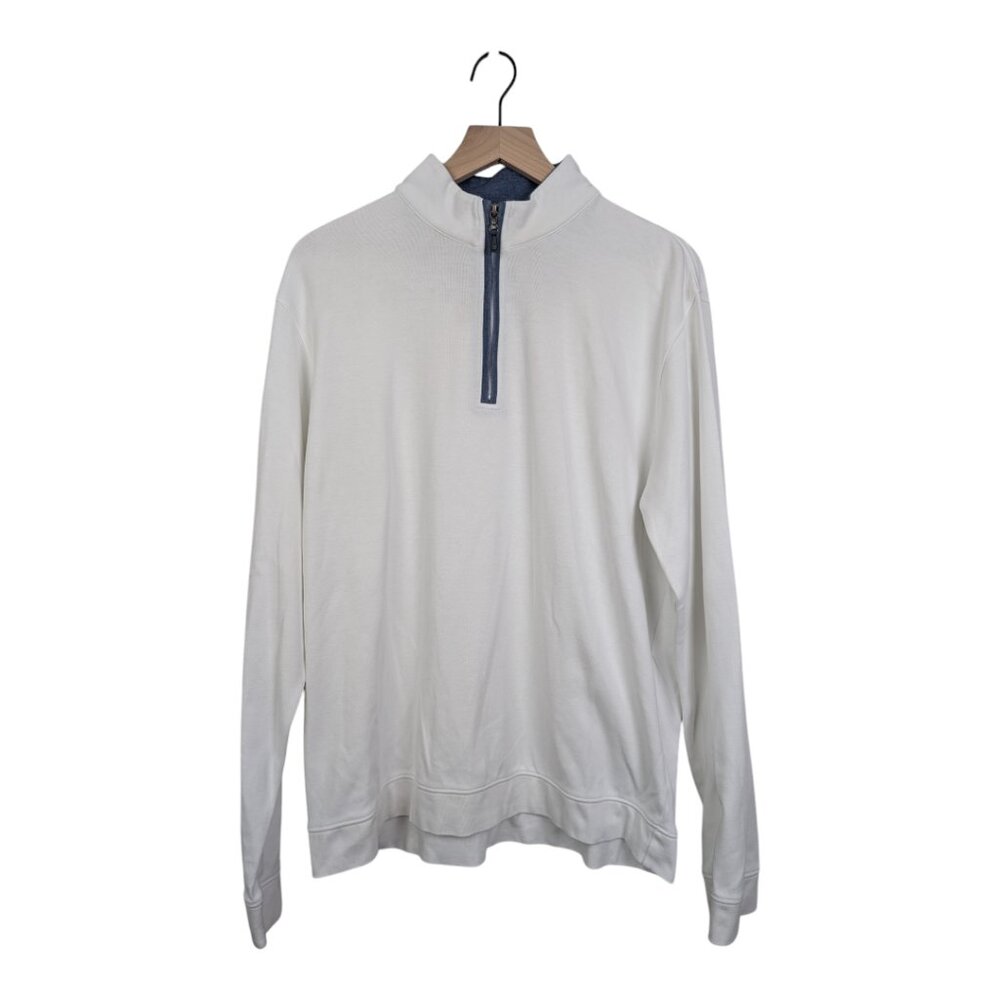 johnnie-O Sully Quarter Zip Pullover in White, Size Large - Picture 3 of 13